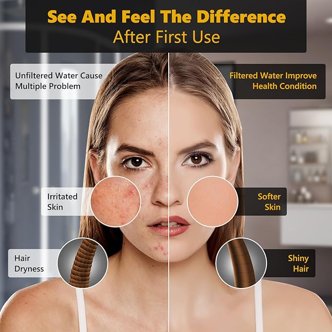 Filtered Shower Head with16 Stage Shower Filter Cartridge High Pressure 7 Spray Settings Shower Head Filter for Hard Water Removes Chlorine and Heavy Metals, Black