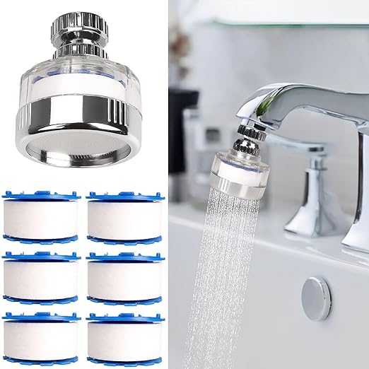 7Pcs Sink Water Filter with Filter Elements Set, Universal Sink Faucet Filter 360°Rotating, Sink Faucet Filter Removes Fluoride Hard Water, Tap Water Filter for Home Kitchen Sink