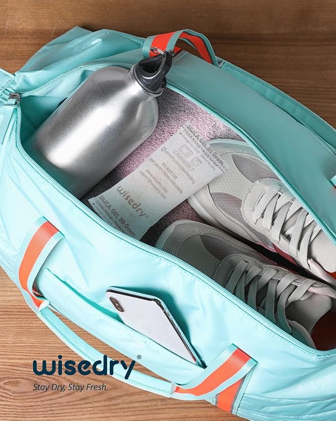 wisedry 50 Gram [6PACKS] Rechargeable Silica Gel Desiccant Packets Fast Reactivate Desiccant Bags Orange to Green indicating for Air Dryer Food Grade