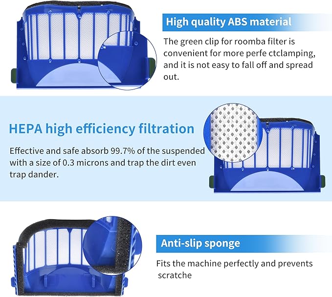 Replacement Parts Kit Bristle Flexible Beater Brush & Aero Vac Filter & Side Brush Compatible with iRobot Roomba 600 Series 595 610 614 618 620 630 640 650 660 680 685 690 692 694 695 Vacuum