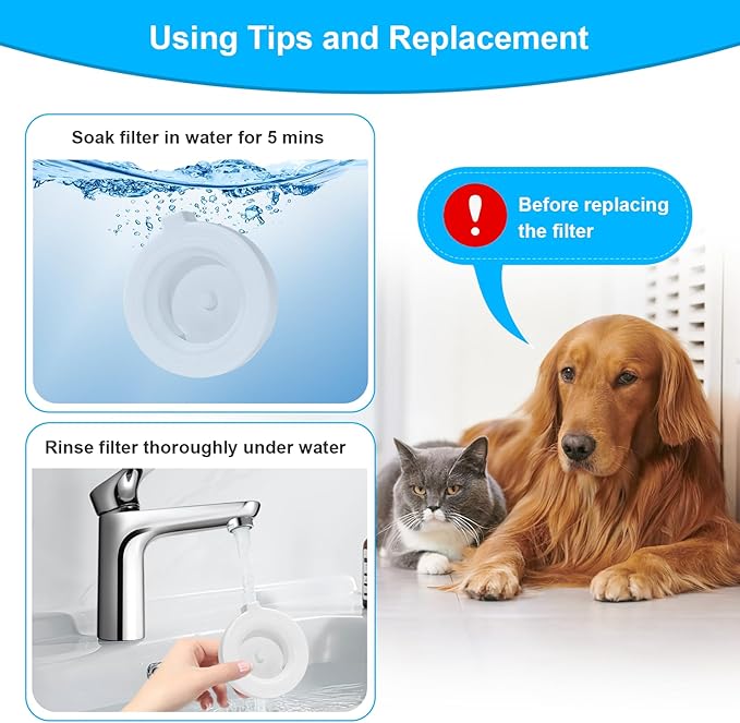 8-Pack Replacement Filters for 3L/3.6L/4.6L/6L/8L Gravity Pet Water Dispenser, Dog Water Filter Replacement, Triple Filtration Pet Fountain Filter, Water Feeder Filter for Cat and Dog