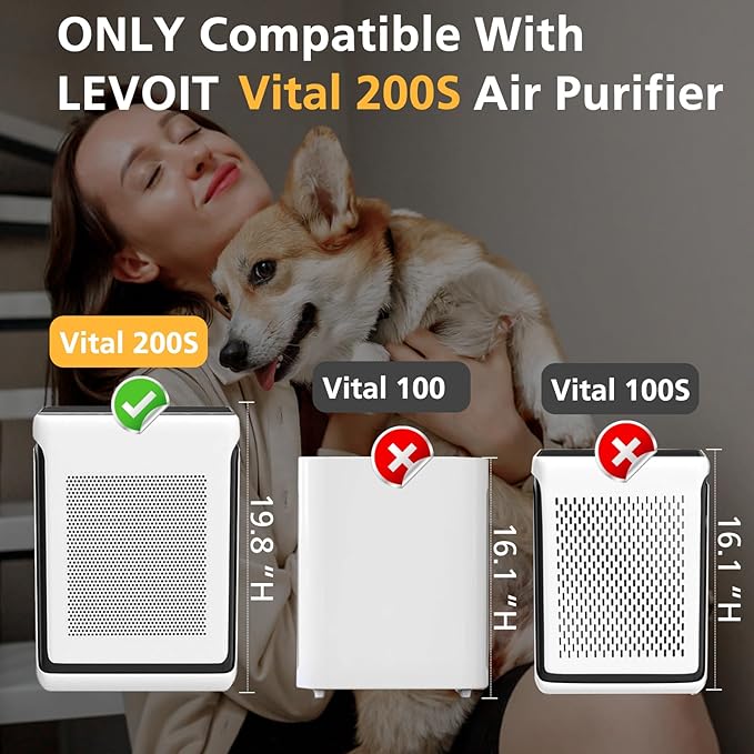 Vital 200S Pet Care Replacement Filter for LEVOIT Vital 200S and Vital 200S-P Air Purifier, HEPA and Activated Carbon Filter, Vital 200S-RF-PA, 2 Pack, Yellow