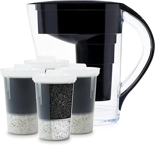 Santevia MINA Alkaline Water Filter Pitcher & 3-Pack Replacment Filter | Chlorine and Lead Filter | Water Purifier Pitcher | Home Water Filtration Pitcher | 9-Cup at Home Water Filter | Made in Canada