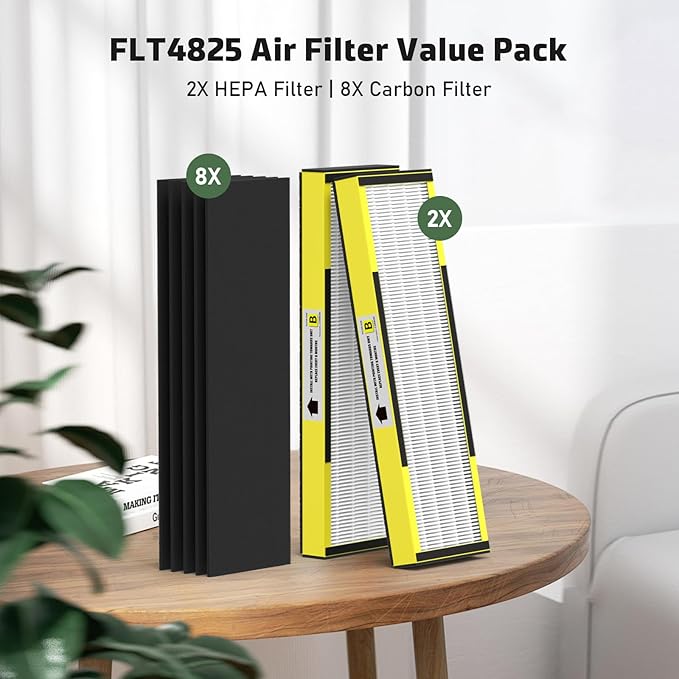 2 Packs FLT4825 HEPA Replacement Filter B Compatible with AC4825 AC4825E AC4300 AC4800 AC4900 AC4850, 2 True HEPA Filters & 6 Activated Carbon Pre-Filters