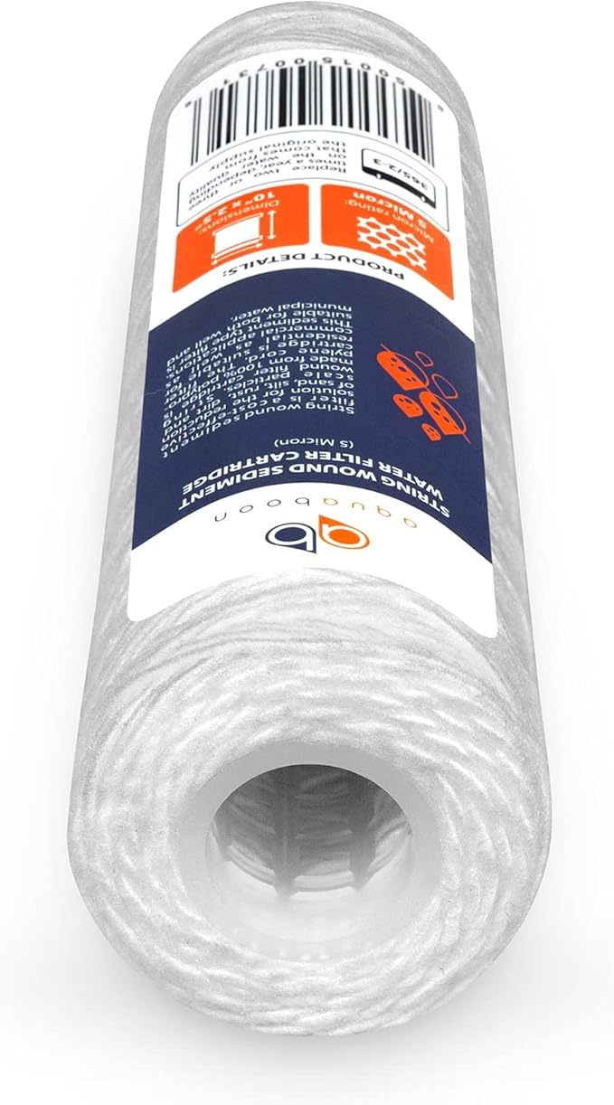 Aquaboon Whole House 5 Micron 10 x 2.5 String Wound Sediment Water Filter Cartridge Replacement Compatible with Well Water Filter WHKF-WHSW, 6-Pack