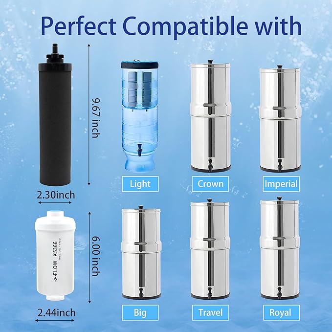 Gravity Water Filter Replacement for Berkey® BB9-2® Black Filters & PF-2® Fluoride Filters, Compatible with Berkey® Gravity Water Filter System, Combo Pack