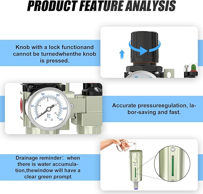 3/4" NPT Heavy Duty Industrial Grade 3 Stage Air Drying System, Auto Drain, Coalescing Filter, Particulate Filter, Desiccant Dryer and Air Regulator For Plasma Cutter and Paint Spray