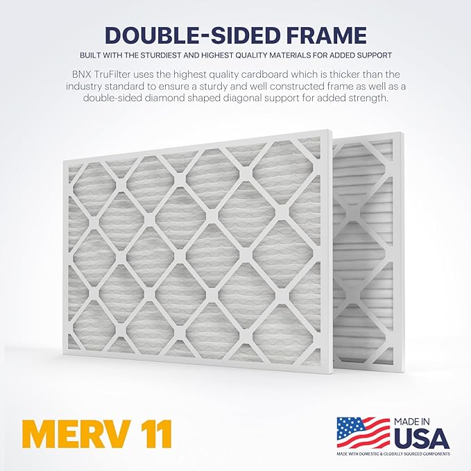 BNX TruFilter 20x25x2 Air Filter MERV 11 (4-Pack) - MADE IN USA - Allergen Defense Electrostatic Pleated Air Conditioner HVAC AC Furnace Filters for Allergies, Dust, Pet, Smoke, Allergy MPR 1200 FPR 7