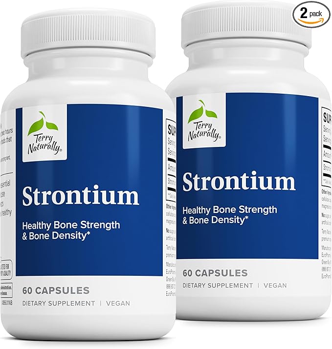 Terry Naturally Strontium - Bone Health & Strength Support Supplement - Supplement with Vegan Capsules - with Strontium Citrate for Superior Absorption - 60 Capsules (Pack of 2)