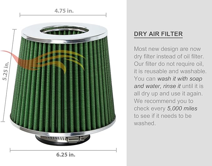 3.5" 89 mm Inlet Cold Air Cone Replacement Performance Washable Clamp-On Dry Air Filter