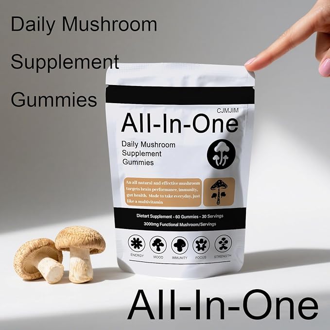 Super Mushroom Daily Gummies - Chaga, Lions Mane, Reishi, Cordyceps Mushroom Supplement Gummy - 60 Gummies (1)