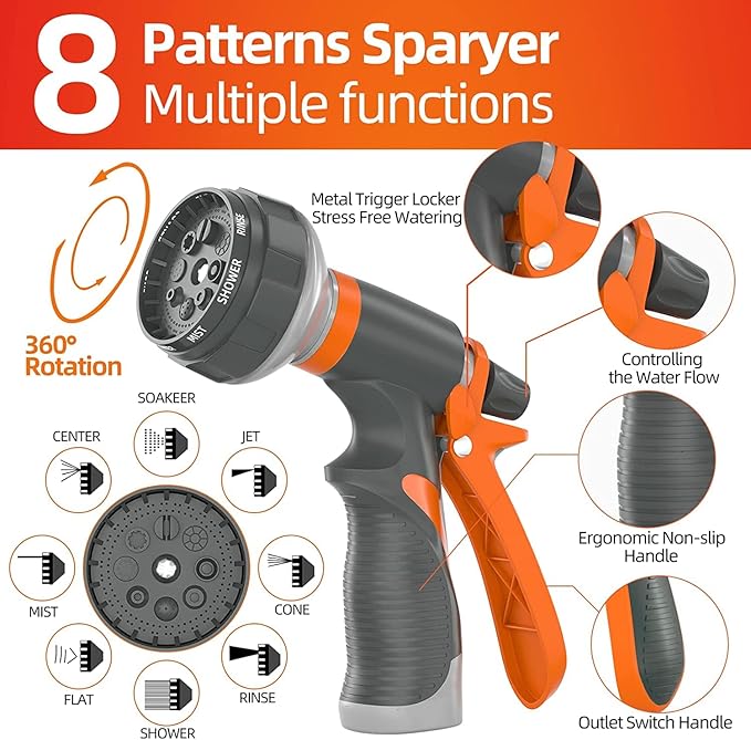 Garden Water Hose 25 ft x 3/4 in Heavy Duty, Flexible and Lightweight, Burst 600 psi, Kink-less Hybrid Rubber Pipe for Backyard, 3/4'' Brass Fittings, Orange