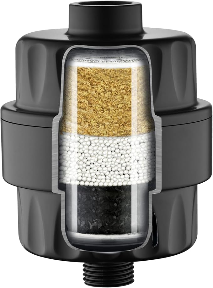BRIGHT SHOWERS Shower Filter, High Output Shower Head Filter, 3-Stage Filtration for Hard Water & Chlorine Removal, Improves Skin, Hair & Nails, Universal Fit, Matte Black