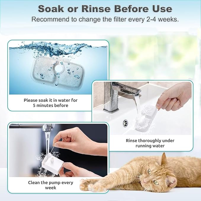 24 Pack Cat Water Fountain Replacement Filter for Petlibro Dockstream Cat Water Fountain PLWF005/PLWF115/PLWF105, Pet Fountain Replacement Filters with Pre-Filter Pump Sponges(24+24)