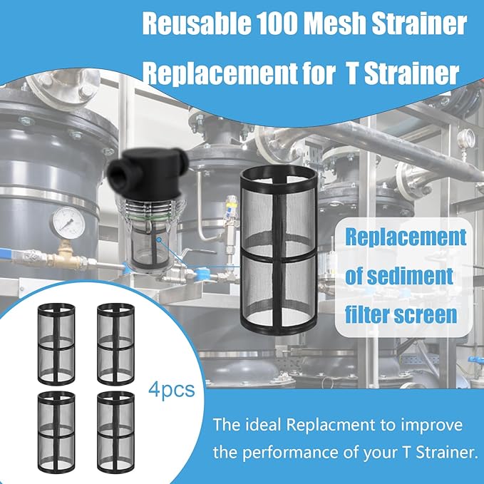 4-Pack Stainless Steel Screen Made for Garden Hose Filter, Black 100 Mesh Pressure Washer Filter Accessory Compatible with Hose Sediment T Strainer