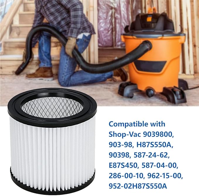 HEPA Vacuum Cleaner Replacement Filter Compatible with Shop-Vac 90398, 903-98, 9039800, 903-98-00 Hangup Wet/Dry Vacuum Cleaner Spares Cartridge Filter (Pack of 2+4)