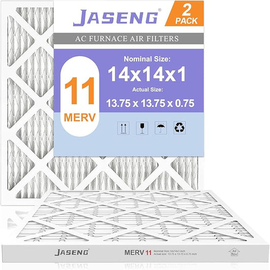 14x14x1 Furnace Air Filters 2 Pack, MERV 11 MPR 1000 & FPR 7 Filtering, HVAC Air Filter Replacement (exact dimensions: 13 3/4"x 13 3/4"x3/4")