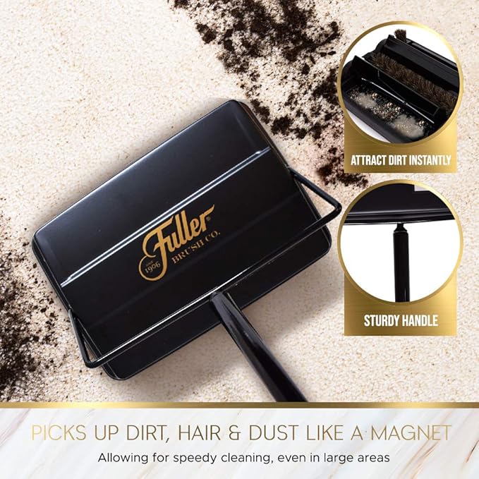 Fuller Brush 17031 Electrostatic Carpet & Floor Sweeper - 9" Cleaning Path - Lightweight - Ideal for Crumby Messes - Works On Carpets & Hard Floor Surfaces - Gold
