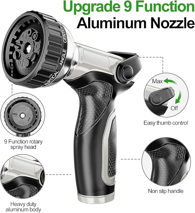 125ft 304 Stainless Steel Garden Hose Metal, Heavy Duty Water Pipe with Nozzles for Yard, Outdoor - Flexible, Never Kink & Tangle, Puncture Resistant (Sliver)