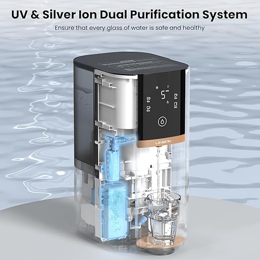 Countertop Reverse Osmosis Water Filter System, 5-Stage RO Filtration with UV, 4:1 Pure to Drain, Innovative 360° Swivel Base, Portable No Installation Water Purifier with 4 Capacity