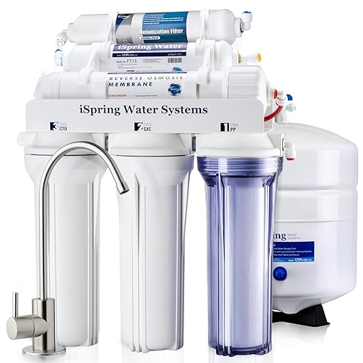 iSpring RCC7D 75 GPD Reverse Osmosis/Deionization Water Filter System, Removes TDS, Chlorine, Fluoride, Lead, and More, Fits Under Sink, 1 Year Warranty