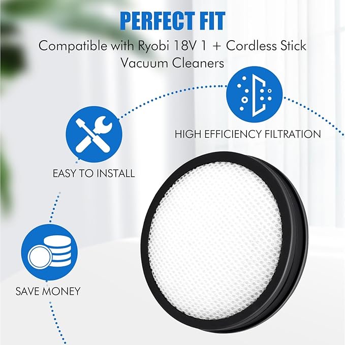 3 Pcs Washable Filter for Ryobi 18V 1 + Cordless Stick Vacuum PCL720, PBLSV716, PBLSV717 Replacement Parts, Compare to Part A32SV720N