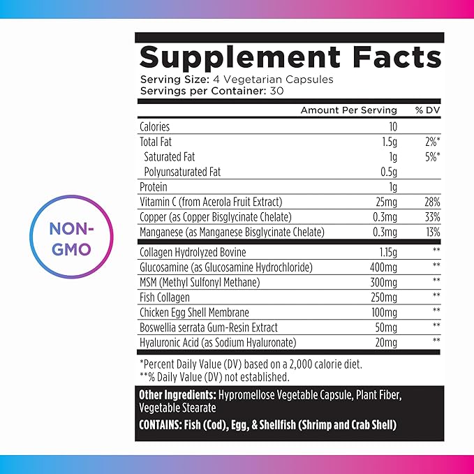 Livingood Daily Collagen + Joint Support, Grass Fed Multi Collagen Peptides I III V X with Hyaluronic Acid, Joint Support Supplement for Women & Men, Hair Skin Nails, Keto & Gluten Free, 120 Capsules
