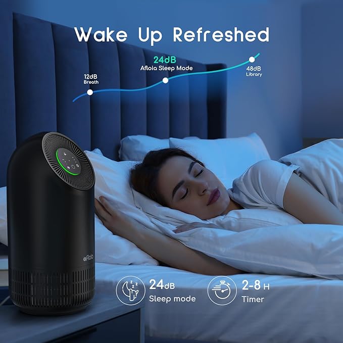 Afloia Air Purifier for Pets, Air Purifiers for Home Large Room Up to 880 Ft², Efficient Filter Air Cleaner for Home Remove 99.99% Pets Hair Odor Dust Smoke Mold Pollen, Fillo Black