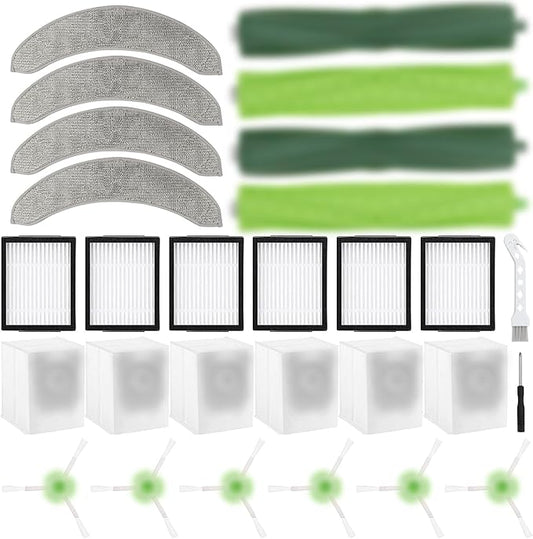 24 Pack Replacement Parts Compatible with iRobot Roomba Combo j7+/Plus Robot Vacuum Cleaner, 2 sets of multi-surface rubber roller brush 6 filters 6 side brushes 6 vacuum bags 4 Mopping Pad