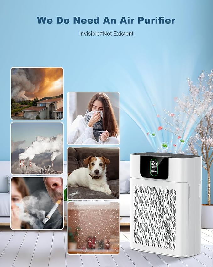 Air Purifiers for Home Large Room Up to 2500 ft², WESTHEY HEPA Filter Purifier for Smoke, Air Cleaner for Wildfire Smoke Ash Pollen Pets Hair Odor, 2 PCS Filters for Bedroom, Applicable to California