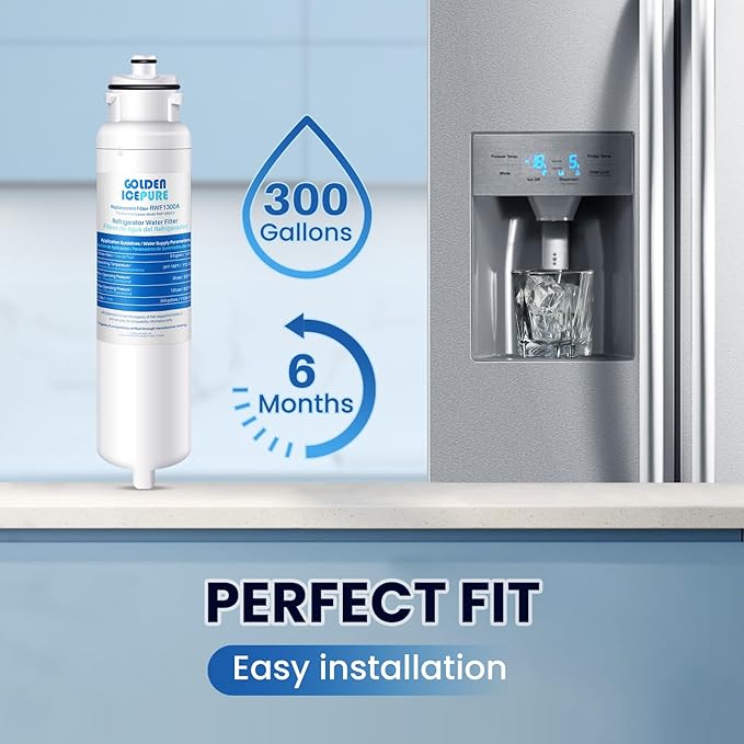 GOLDEN ICEPURE RWF1300A Water Filter Replacement for Daewoo DW2042FR-09, DW2042FB, Kenmore 469130, Aqua Crystal DW2042F-09, FRN-Y22D2V, FRN-Y22D2W,1PACK