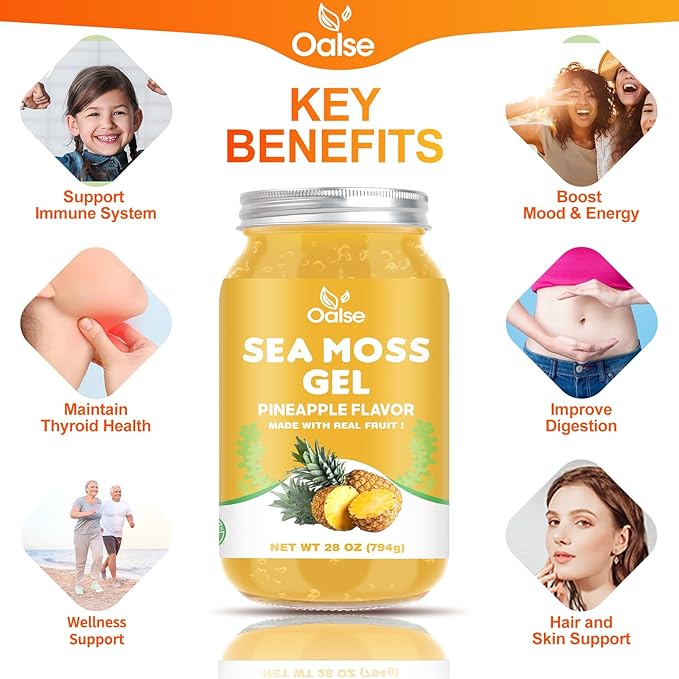 Sea Moss Gel - Raw Nutritious Irish Sea Moss Gel Rich in 102 Vitamins and Minerals, Proteins & Vitamins, Vegan-Friendly 28OZ Pineapple Flavor
