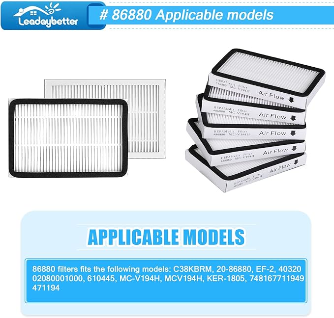 Leadaybetter 5 Pack for Kenmore EF-2 86880 Exhaust Vacuum HEPA Filters. Compare to Replace Sears Part # 20-86880 (86880), 40320, EF2, 610445. Also Replaces Panasonic MC-V194H