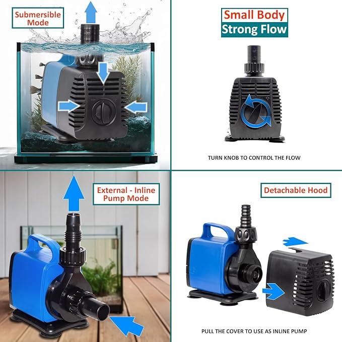 1981 GPH Submersible Pump(7500L/H,75W) Ultra Quiet Adjustable Amphibious Internal External Water Pump For Pond,Aquarium,Fish Tank,Fountain,Hydroponics,Statuary,Sump Pump - 4 Pcs