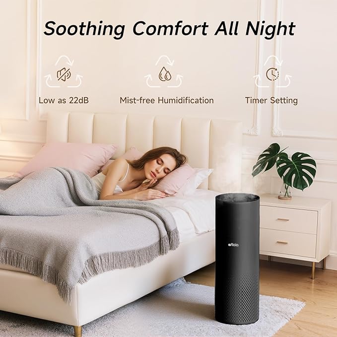 Afloia Humidifier and Air Purifier in One, Air Purifier and Evaporative Humidifier Combo for Home, 24dB Quiet Air Cleaner Remove Pets Dust Dander Hair Allergy Pollen Smoke Smell for Room, Black