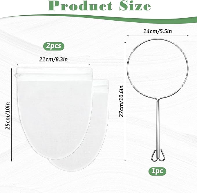 3 PCS Fine Mesh Strainer Bags with Handle, Reusable Cheese Cloth Bag with Zipper, Food Grade Filter for Coffee Soy Thai Tea, Yogurt Nut Milk and Soup
