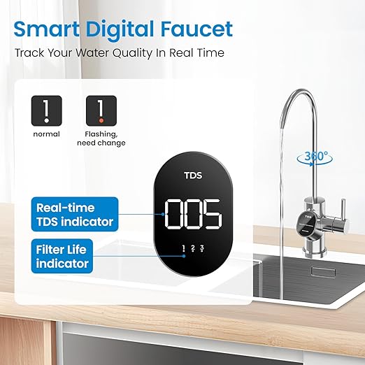 Under Sink Reverse Osmosis System, 800GPD, Dual RO Membranes, 3:1 Pure to Drain, Tankless Reverse Osmosis System with Smart Faucet, Reduces PFAS TDS & Chlorine