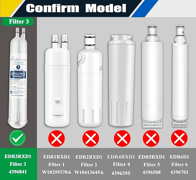 FILTER3 4396841 Refrigerator Water Filter Replacement Compatible with 4396841 4396710 EDR3RXD1 EDR3RXD1B Filter 3 P1WB2 P2RFWG2, 46-9030, Pur W10121145 W10121146 (2-PACK)