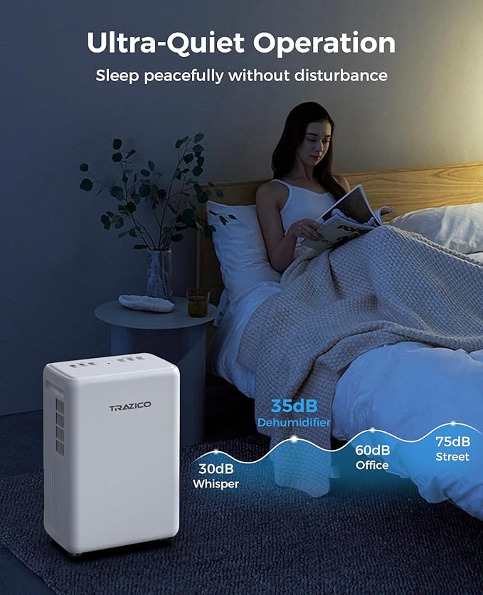 2000 Sq.ft Dehumidifier for Basement, Trazico 30 Pint Dehumidifiers for Home Large Room Bedroom Bathroom with Drain Hose, Intelligent Humidity Control, 3 Modes, 24H Timer, Auto Defrost, White