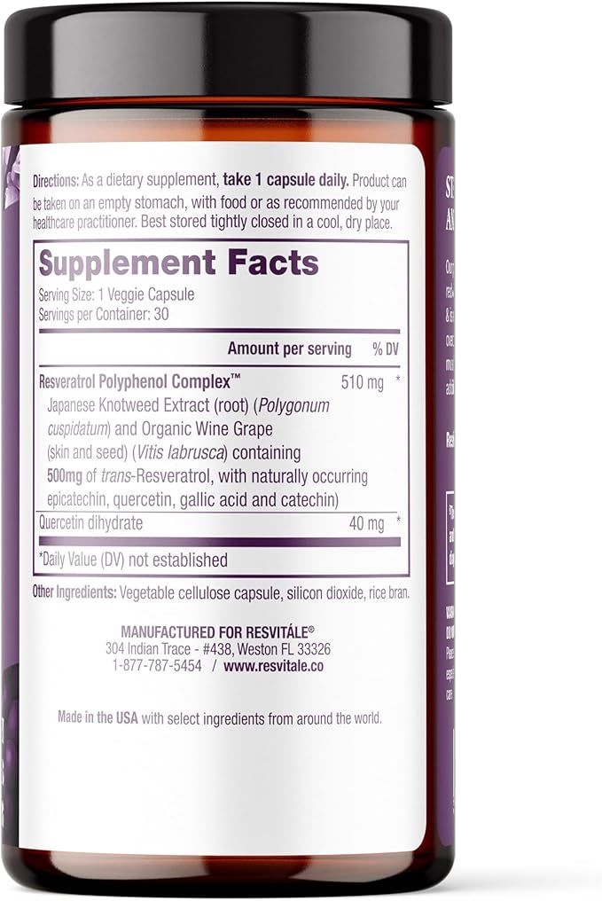 ResVitale Resveratrol 500 mg - Resveratrol Supplement for Men and Women - 30 Veggie Capsules