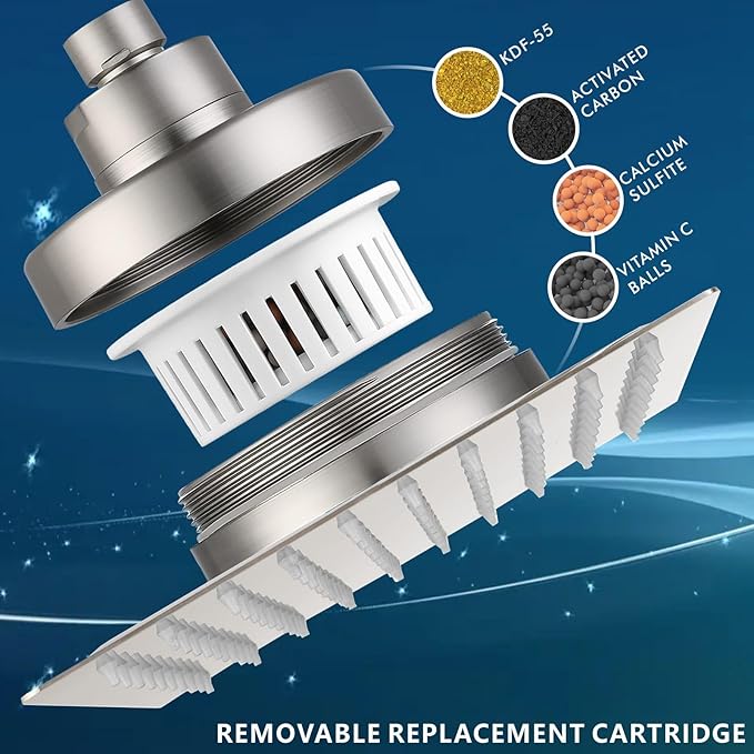 Voolan Rain Shower Head with Filtered - High Flow Large Rainfall Shower Heads Made of Stainless Steel - Waterfall Showerhead Filter For Hard Water(8" Brushed Nickel)