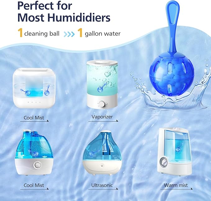 12 Pack Universal Humidifier Tank Cleaner Demineralization Cleaning Ball for All Humidifiers and Fish Tank, Demineralization Cartridge for humidifier, Purifies Water Eliminates White Dust and Odor