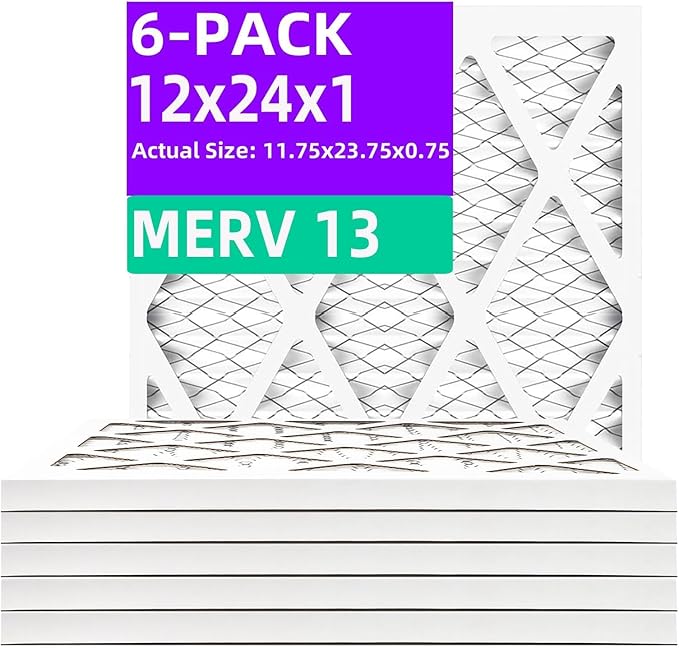 12x24x1 MERV 13 (6-Pack) Pleated Air Filter (Actual Size: 11.75" x 23.75" x 0.75") MPR 1900 & FPR 10, Furnace Air Filters