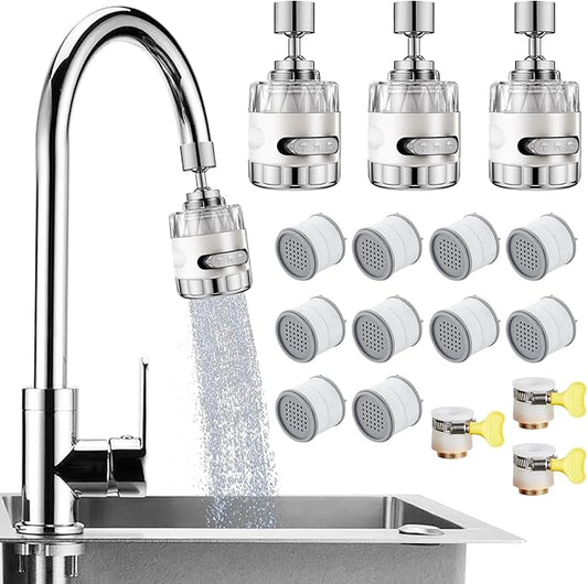 3 Pack Sink Water Filter Faucet, Universal 360 ° Rotating Faucet Filter for Kitchen Sink, 3 Modes Bathroom Faucet Filter Removes Chlorine Fluoride Heavy Metals Hard Water for Home Kitchen & Bathroom