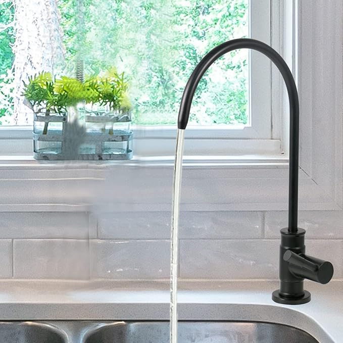 Matte Black Drinking Water Faucet for Reverse Osmosis Filtration System - Leadless Stainless Steel Kitchen Bar Sink Non Air Gap RO Filter