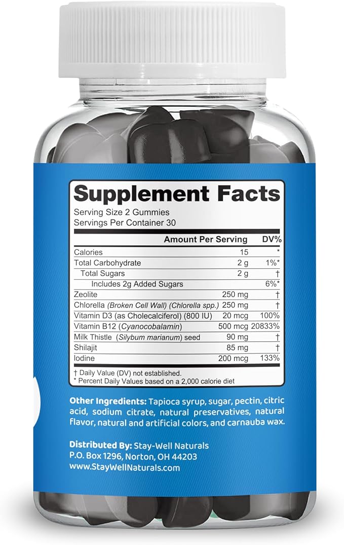 Total Detox, Heavy Metal Detox for Adults- Zeolite, Chlorella, Milk Thistle, Shilajit & Iodine, Toxin Cleanse, Pineal Decalcification, Fluoride Cleanse, Heavy Metal Cleanse, 60 Mixed Berry Gummies