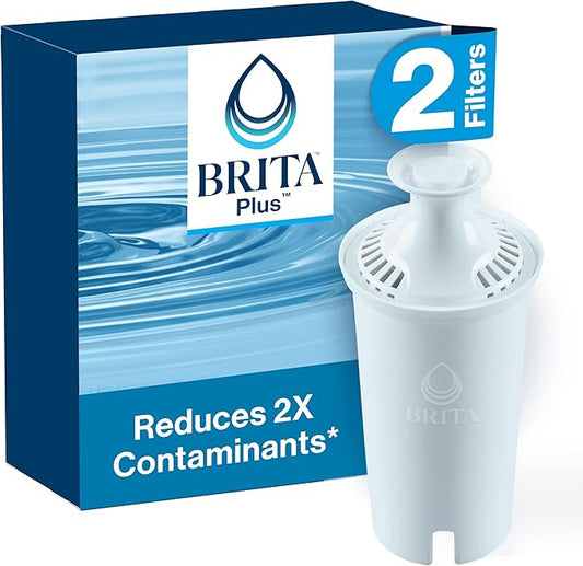 Brita Plus Water Filter, BPA-Free, High-Density Replacement Filter for Pitchers and Dispensers, Reduces 2x Contaminants*, Lasts Two Months or 40 Gallons, Includes 2 Filters