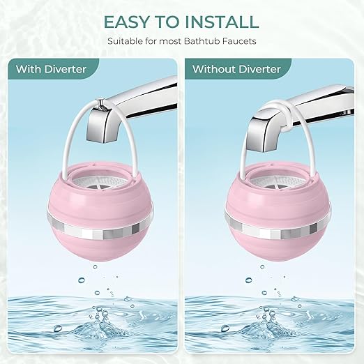 Bath Filter for Tub - 8 Stages Bath Water Filter for Tub Faucet, Hard Water Softener to Remove contaminants, Chlorineand Fluoride, 2,500 Gallons of Filtration, BPA Free (Pink)