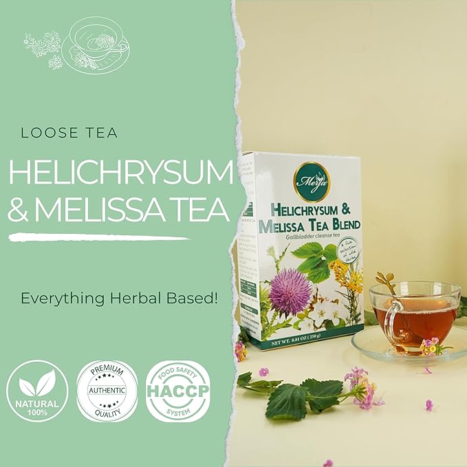 Merja Herbs Helichrysum & Melissa Tea - Gall bladder Support & Cleanse - Caffeine Free - 100% Natural & Premium Quality 250gr 8.82 oz