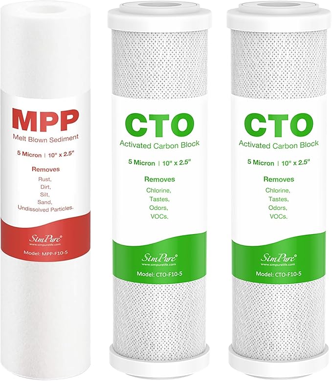 SimPure 1-3 Stage Reverse Osmosis Water Filter Replacement Set, Compatible with APEC Essence & Ultimate Series, Pre-Filter for ROES-50, ROES-PH75, RO-90, RO-PERM & Most 10" Water Filter Systems